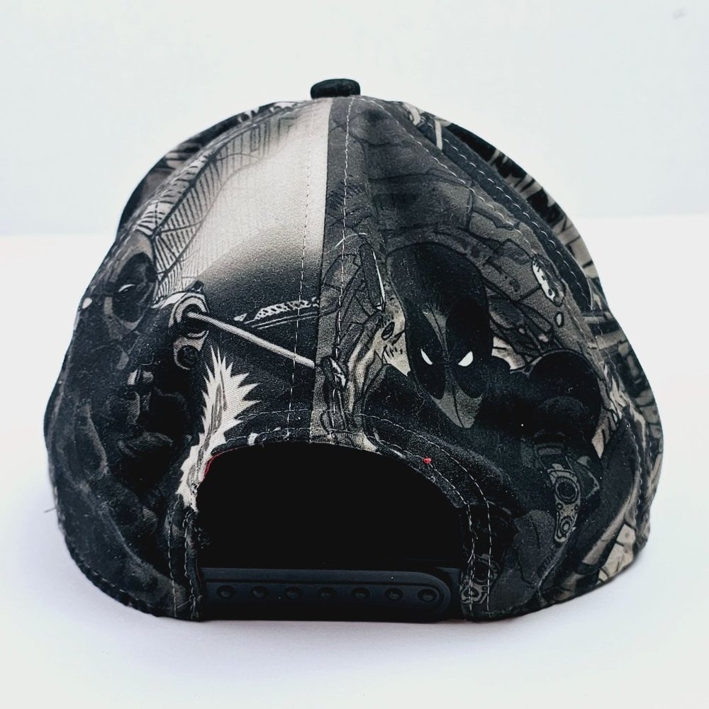 2 Marvel Comics Deadpool Logo Mens Black Hat Cap Comic Print Visor Snapback - Picture 8 of 11